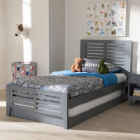 Baxton Studio HT1704-Grey-Twin-TRDL Sedona Modern Classic Mission Style Grey-Finished Wood Twin Platform Bed with Trundle